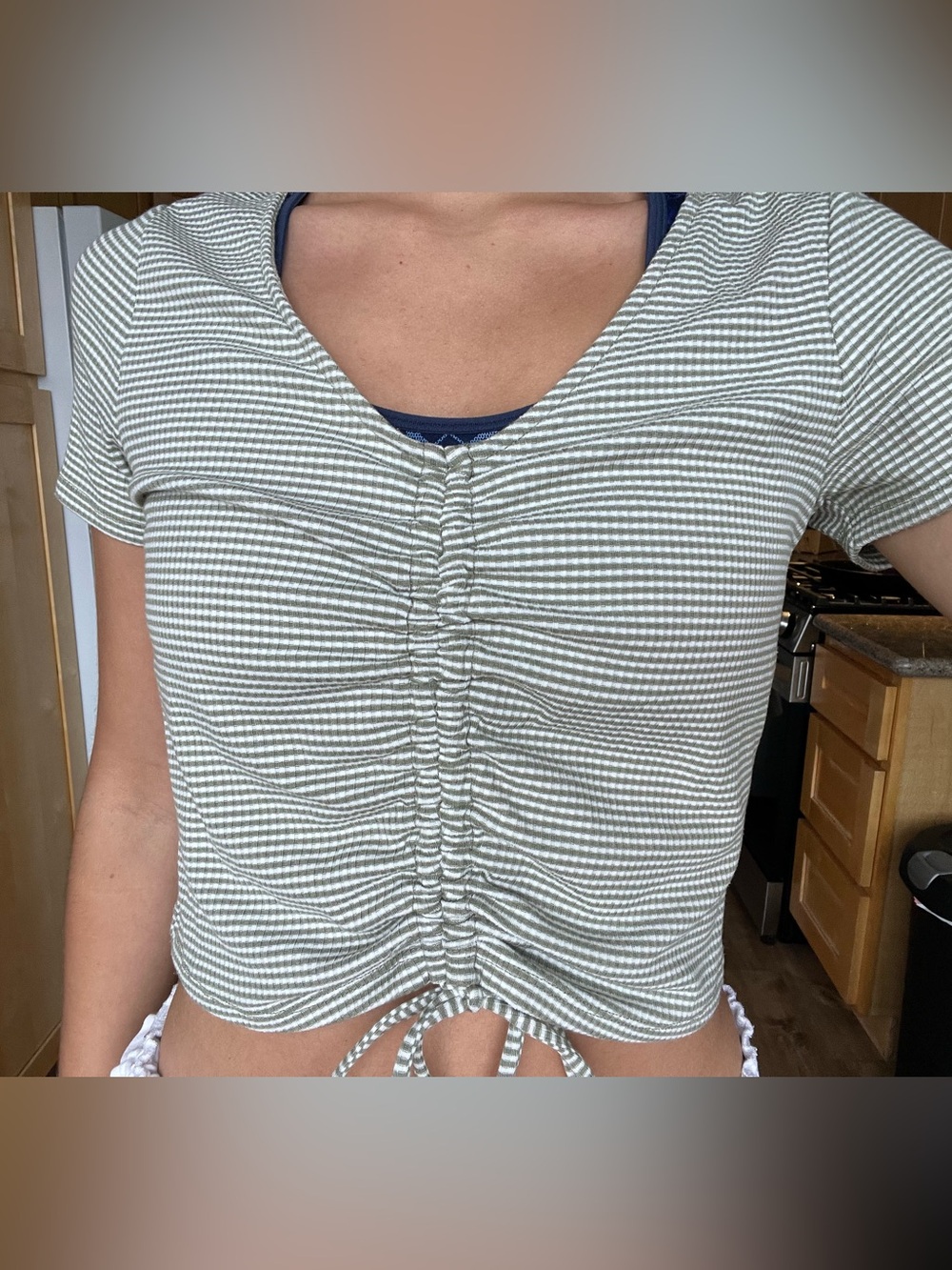 Target Sage Striped Ruched Drawstring Crop Top - Picture 3 of 3